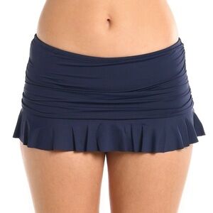La Blanca Navy Ruffled Swim Skirt Bikini Bottom